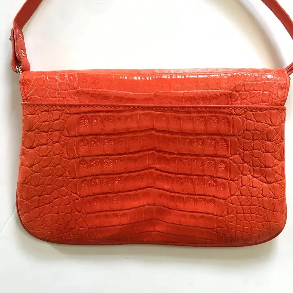 Maria Oliver Luisa Purse Shoulder Bag Womens Orange Crocodile Leather Clutch